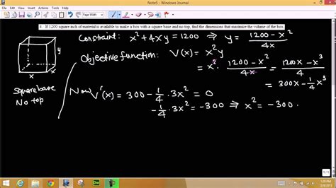 a metal box without a top is to be constructed|Calculus Optimization Problems SOLUTIONS .